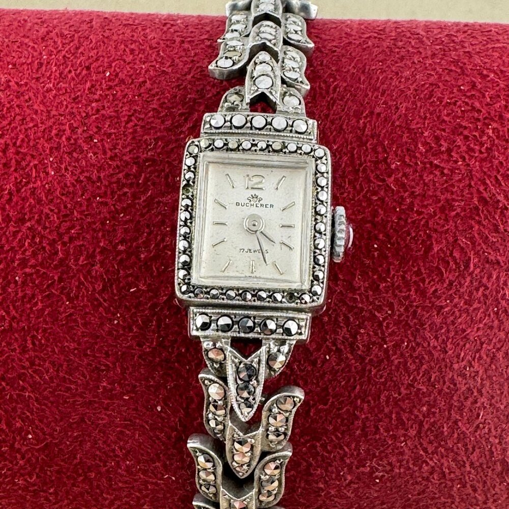 Vintage Elegant 1950's Bucherer Ladies Swiss Made Marcasite Watch